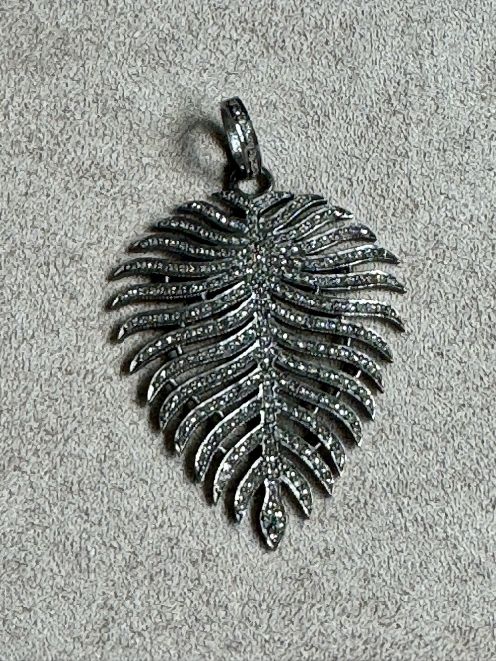 The Woods Silver Fern Leaf Pendant with Pave Diamonds